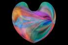 Multi-colored skeleton leaves arranged in heart-shape on black background Art Print